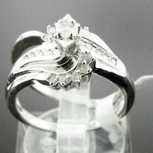 10K White Gold ring round cut diamond engagement wedding bridal 0.27ct size 7